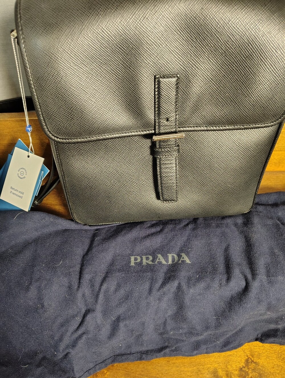 Prada Black Textured Leather Crossbody Bag with Buckle Detail - Picture 13 of 16